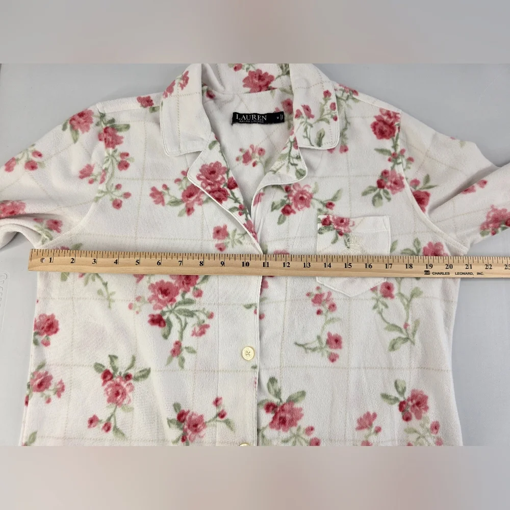 Lauren Ralph Lauren M White W/Red Floral Pajama Set Monogram Pocket AF-2998 - Picture 12 of 14
